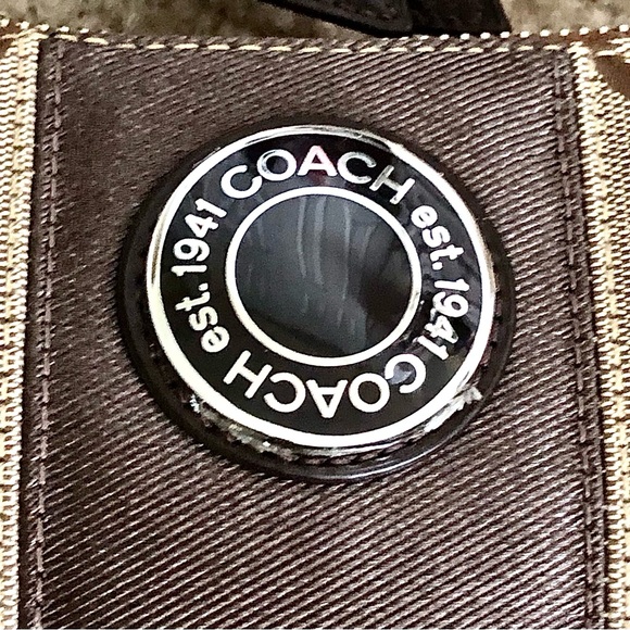 COACH Signature “C” Striped Demi Khaki/ Mahogany Shoulder bag. - Picture 2 of 10